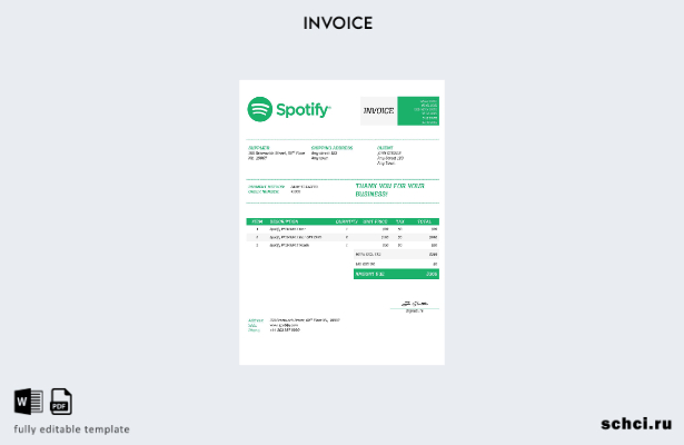 цифровая загрузка шаблона счета фактуры Spotify в США